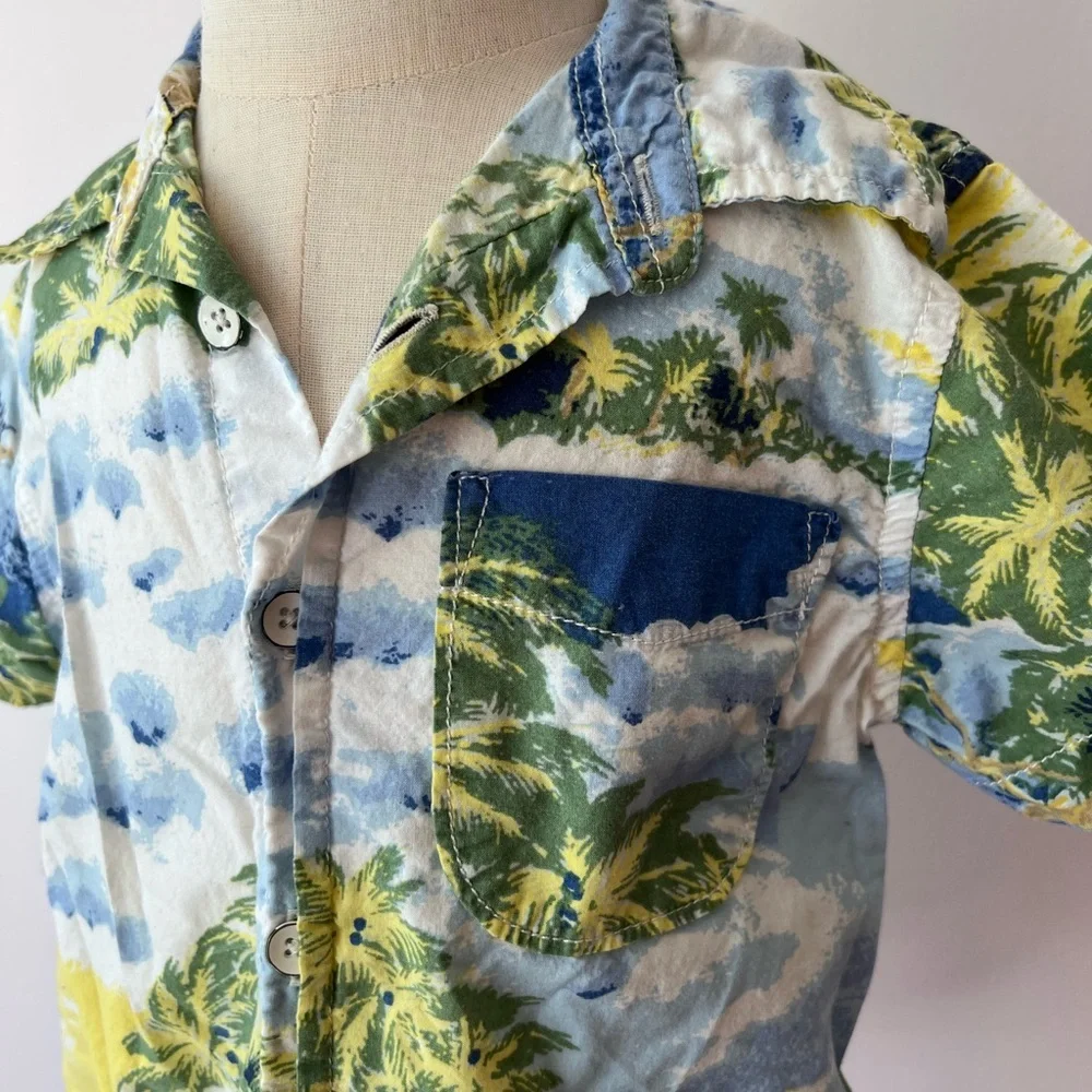 GAP Kids Blue Green Yellow Print‎ Button Down Shirt